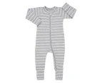 Bonds Baby Ribbed Zip Wondersuit - New Grey Marle/White