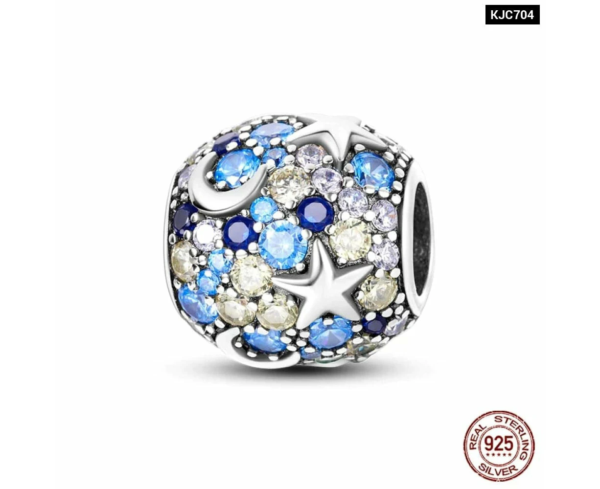 Womens 925 Sterling Silver Sparkling Zircon Star Moon Series Charms Beads Fit Pandora Bracelets Diy Jewellery - KJC704