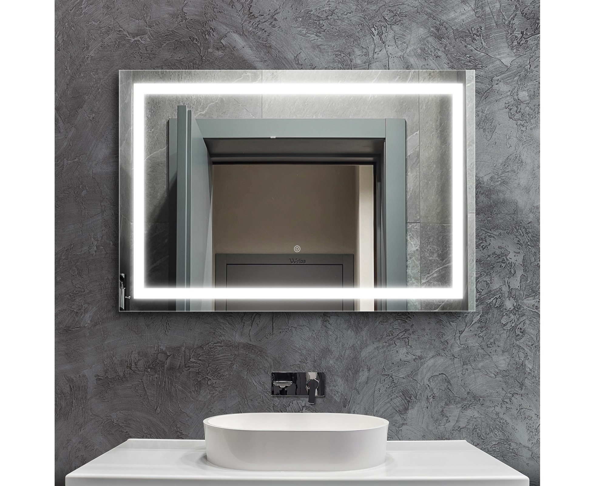 Welba 100x70cm LED Rectangle Bathroom Mirror Makeup Anti-fog Smart Wall ...