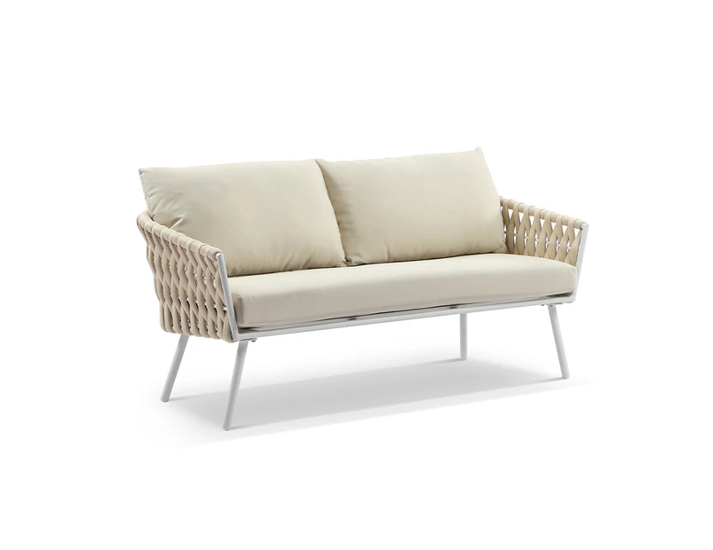 Lismore 2 Seater Outdoor Aluminium and Rope Lounge - Outdoor Aluminium Lounges - White