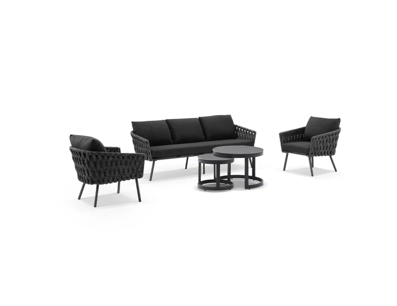 Lismore 3+1+1 Seater Outdoor Aluminium and Rope Lounge Set - Outdoor Aluminium Lounges - Charcoal