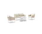 Lismore 2+1+1 Seater Outdoor Aluminium and Rope Lounge Set - Outdoor Aluminium Lounges - White