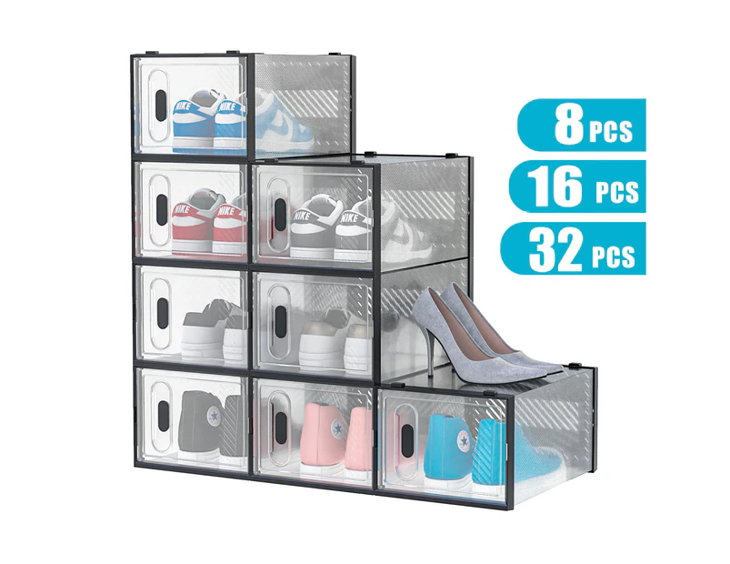 Advwin Plastic Shoe Box 8/16/32 Pack Stackable Foldable Shoe Cabinet Large Aromatic Sneaker Display Box Clear