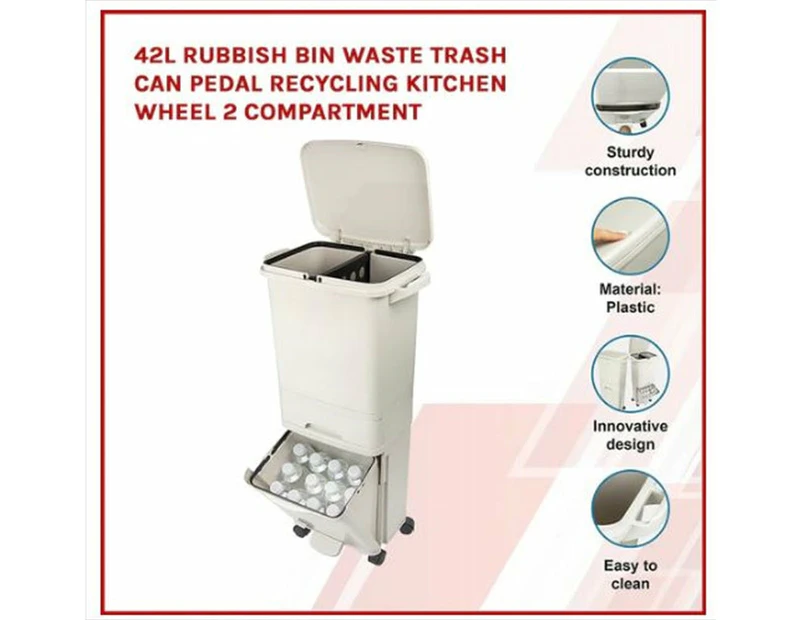 42l Rubbish Bin 2 Compartment