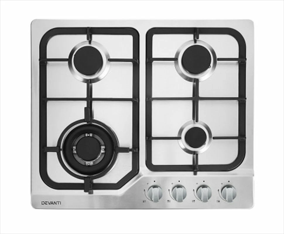 Devanti Gas Cooktop 60cm Gas Stove Cooker 4 Burner Cook Top Konbs NG LPG Steel