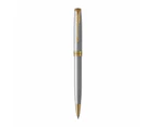 Parker Sonnet Stainless Steel Gold Trim Ballpoint Pen Medium Nib