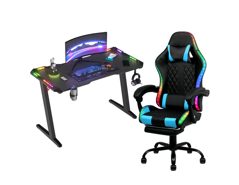 Advwin Gaming Desk RGB LED Light & Gaming Chair RGB LED Massage Office Chair