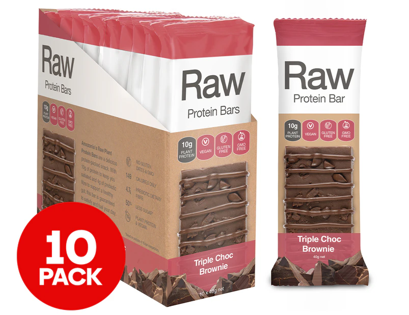 10 x Amazonia RAW Protein Bars Triple Choc Brownie 40g