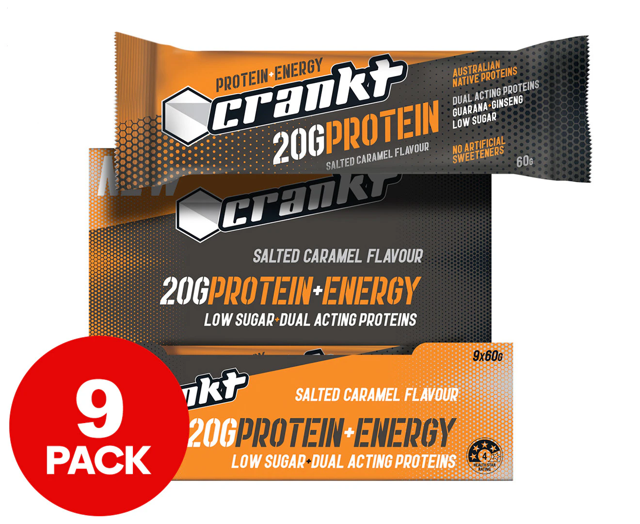 9 x Crankt Protein Bar Salted Caramel 60g