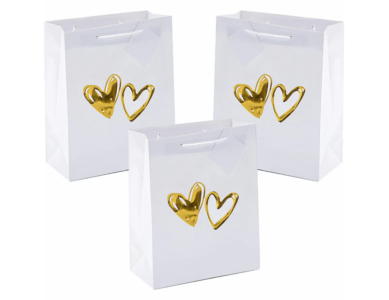 Gold Hearts Gift Bags 22cm (Pack of 12)
