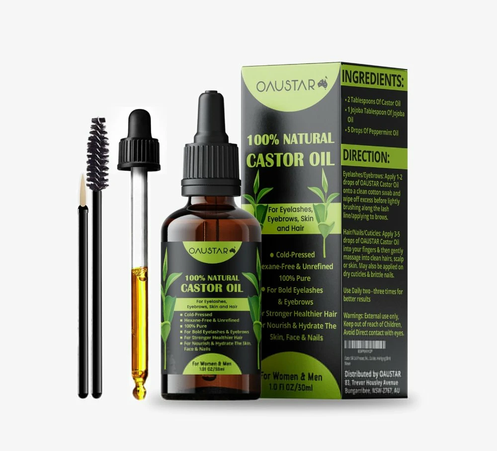 OAUSTAR Castor Oil-100% Natural - Cold-Pressed for Eyebrows, Eyelashes, Skin, Nail and Hair (30ml)