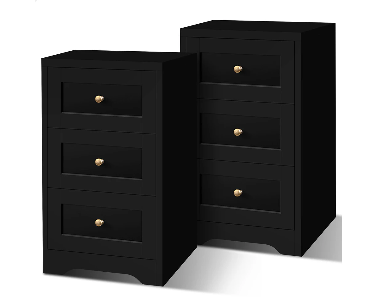 ALFORDSON 2x Bedside Table Hamptons Storage Nightstand Side End Cabinet Black