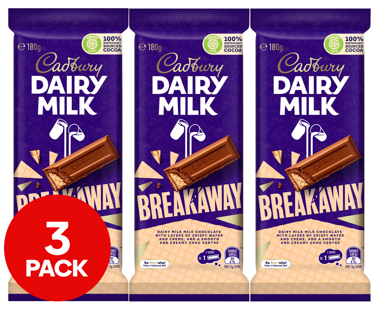 3 x Cadbury Dairy Milk Breakaway 180g