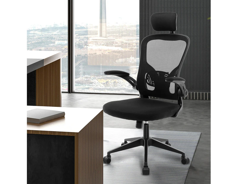Office Chair Adjustable Headrest High Back Study Ergonomic Breathable Home Mesh Chair Computer Desk Chair Black