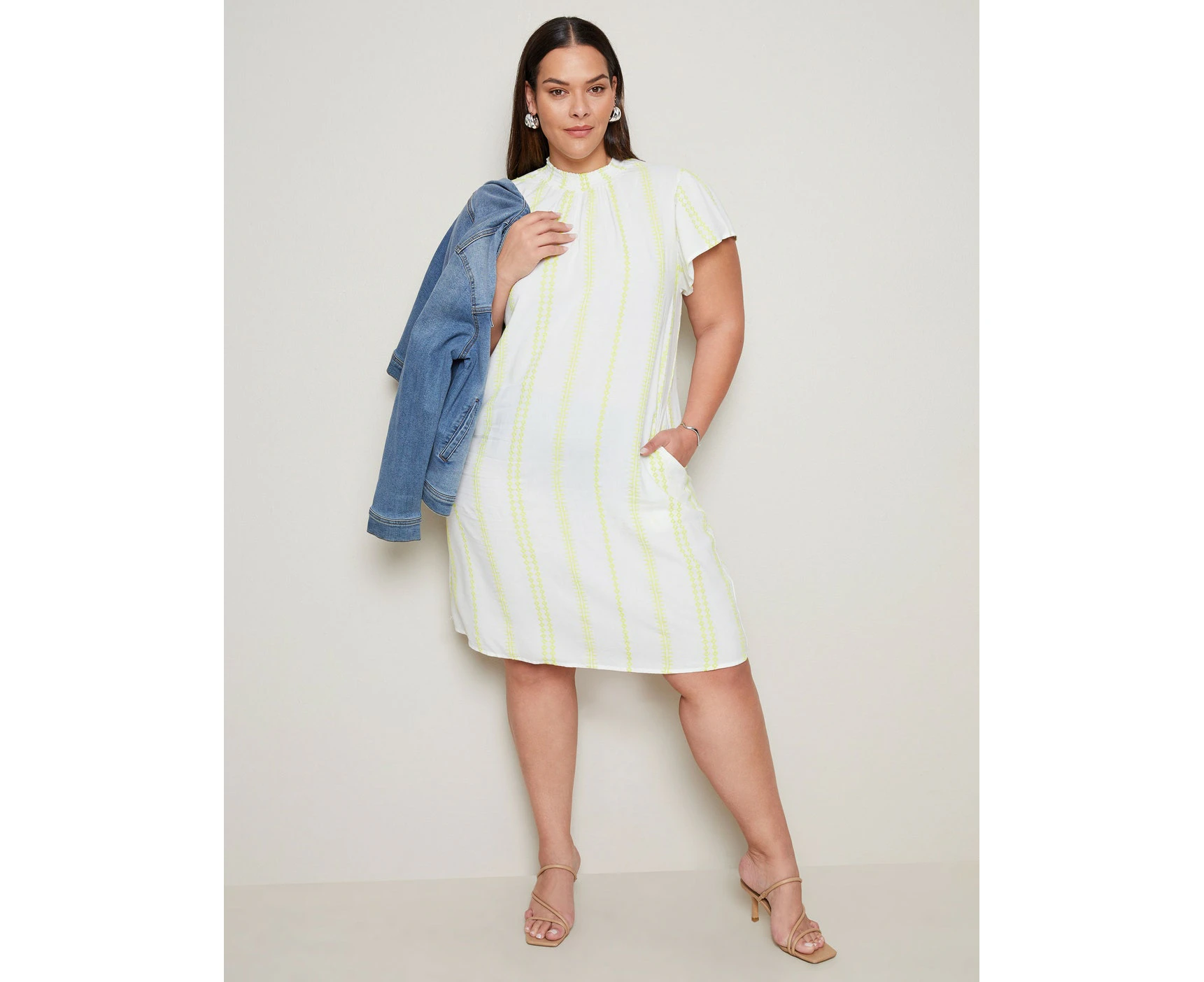 Autograph - Womens Plus Size - Dress - Summer - Pencil / Straight - White - Short Sleeve - High Neck - Office Wear - Work Clothes - Casual Fashion