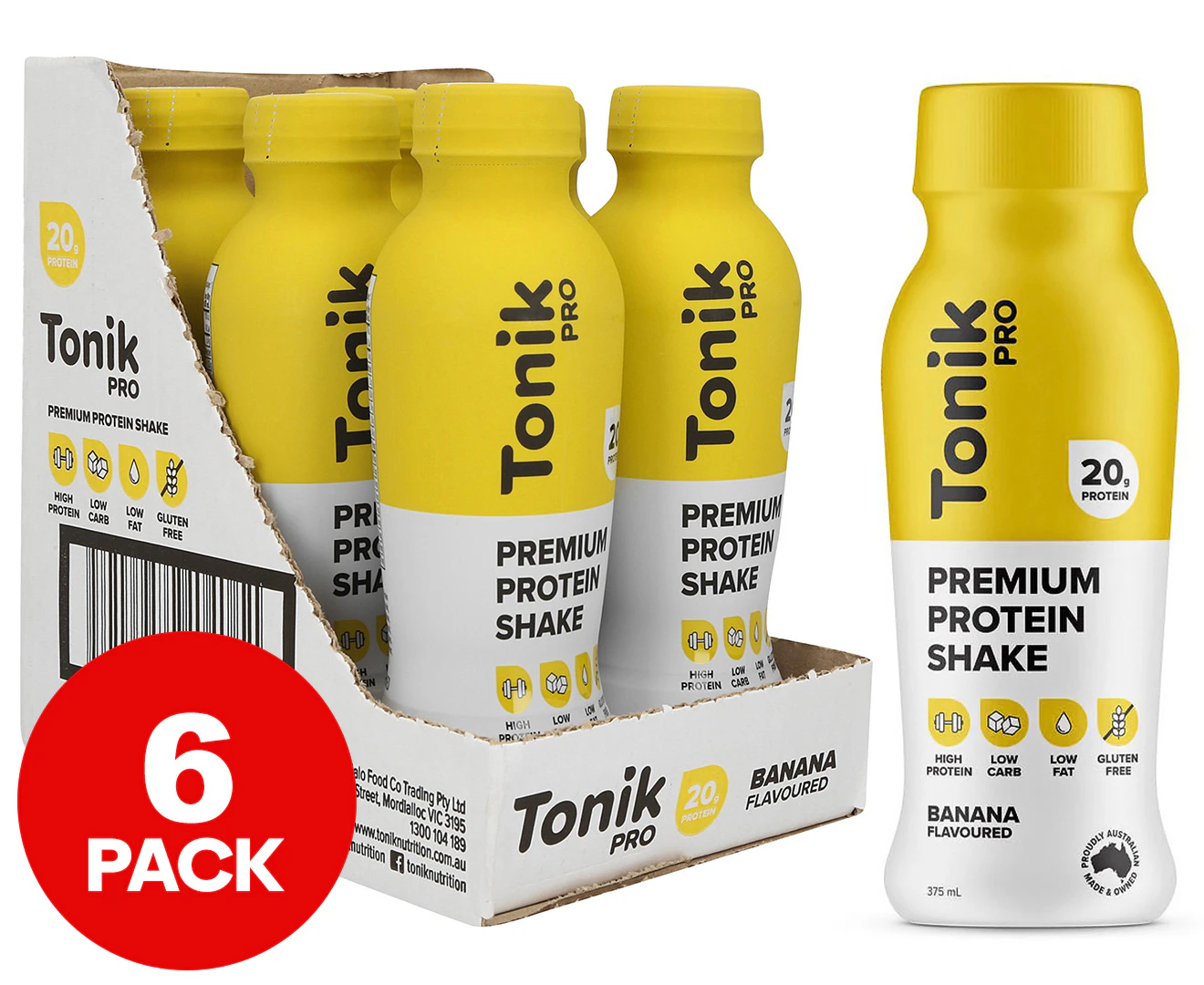 6 x Tonik Pro Premium Protein Shake Banana 375mL