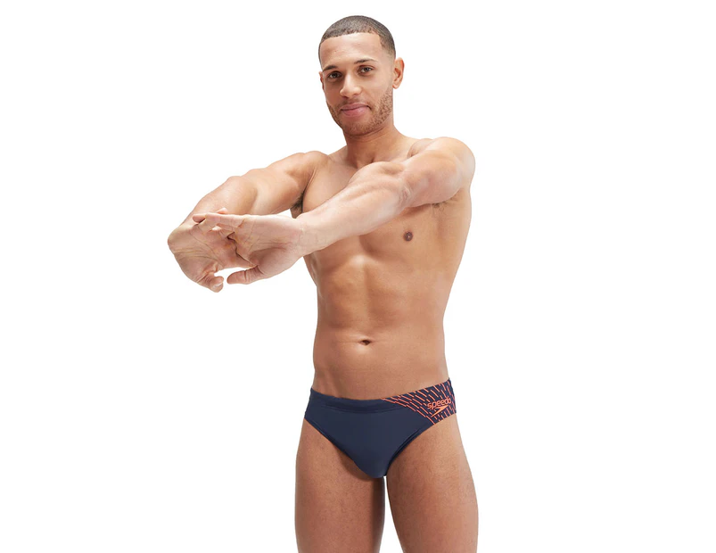 Speedo Men's Medley Logo 7cm Swim Briefs - Navy/Orange