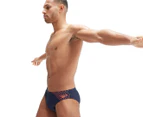 Speedo Men's Medley Logo 7cm Swim Briefs - Navy/Orange