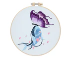 Whale Butterfly Stamped Embroidery Set, Cross Stitch Kits Include 3 Wooden Embroidery Hoops Color Threads Needlepoint Kit for Adults-Purple