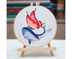 Whale Butterfly Stamped Embroidery Set, Cross Stitch Kits Include 2 Wooden Embroidery Hoops Color Threads Needlepoint Kit for Adults-Red
