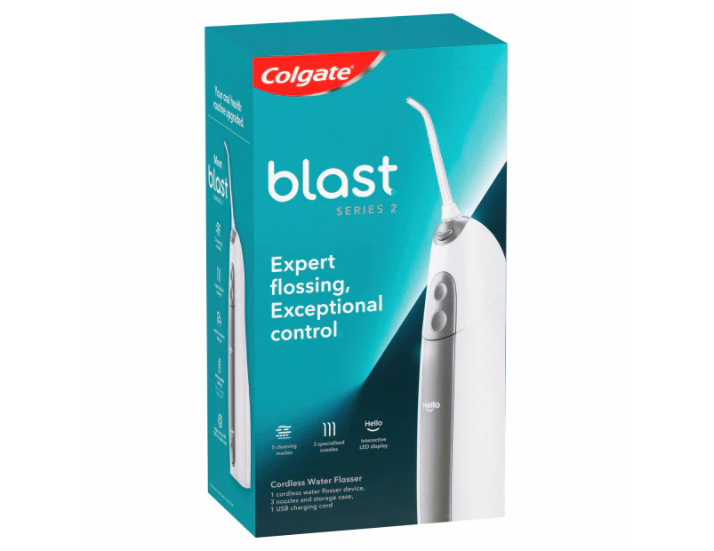 Colgate Blast Water Flosser Series 2, Expert Flossing, Cordless Waterproof Rechargeable, 1 Pack, 3 Refill Nozzle Heads