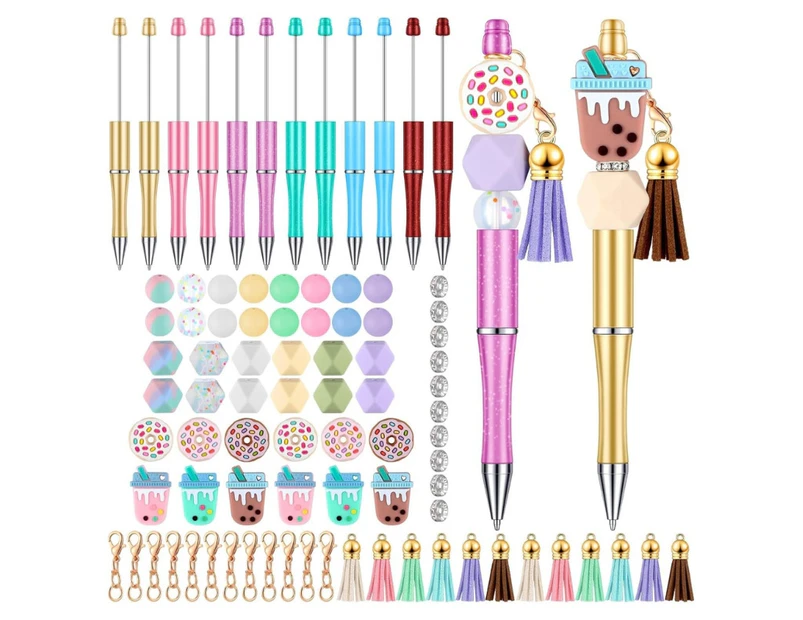100Pcs DIY Bead Ballpoint Pen Set, Including Beads, Swivel Snap Hooks, and Colorful Tassels for Kid Adult Christmas Gift