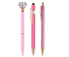 6Peices Diamond Ballpoint Pen Twist Action Write Smoothly Refillable Retractable Ballpoint Pen for Student Teacher-Color-Pink