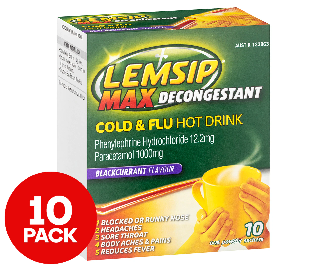 Lemsip Max Decongestant Cold & Flu Hot Drink Blackcurrant 10pk