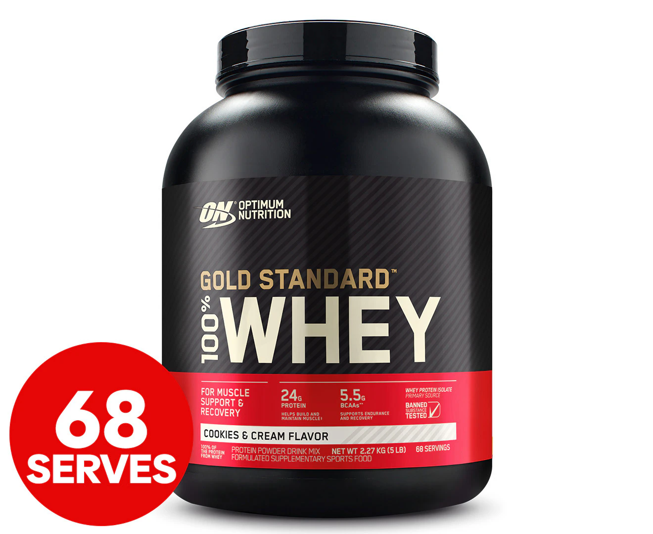 Optimum Nutrition Gold Standard 100% Whey Protein Powder Cookies & Cream 5lb