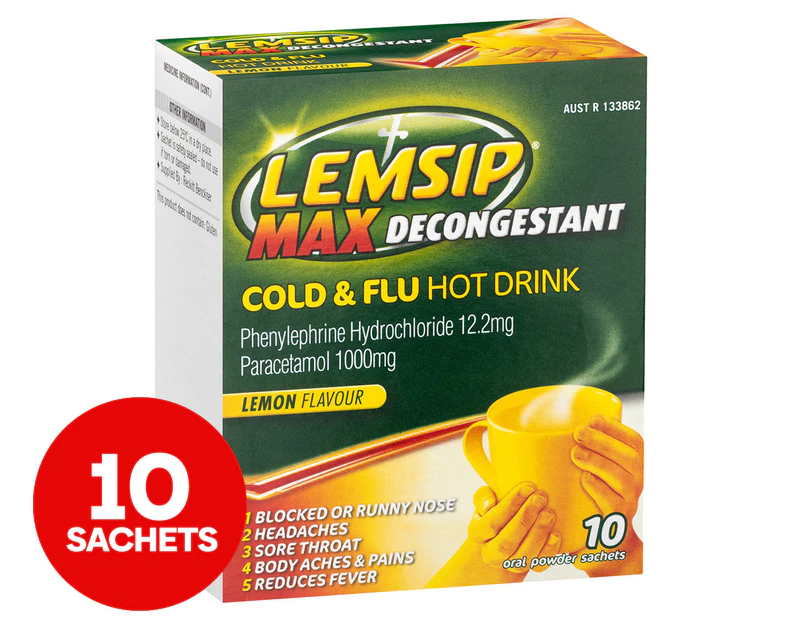 10pk Lemsip Max Decongestant Cold & Flu Hot Drink Lemon