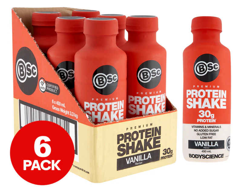 6 x Body Science Premium Protein Shake Vanilla 450mL