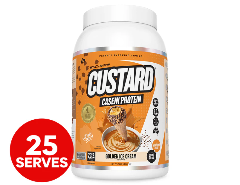 Muscle Nation Custard Casein Protein Golden Ice Cream 1kg / 25 Serves