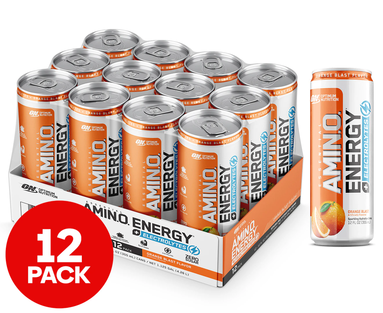 12 x Essential Amino Energy + Electrolytes Sparkling Hydration Drink Orange 355mL