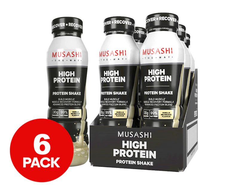 6 x Musashi High Protein Shakes Vanilla 375mL