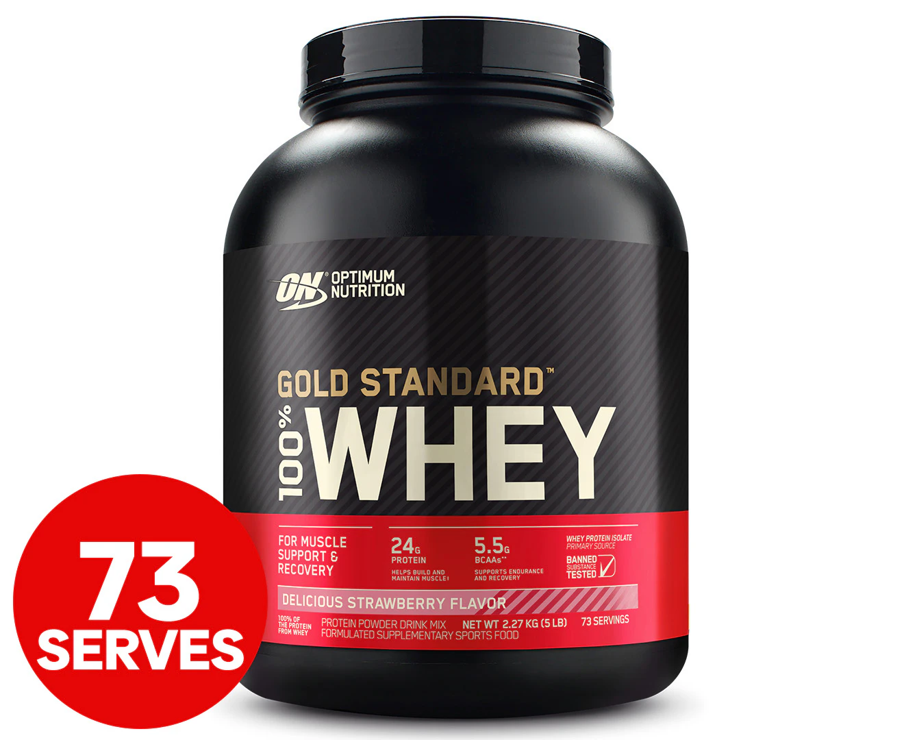 Optimum Nutrition Gold Standard 100% Whey Protein Powder Delicious Strawberry 5lb