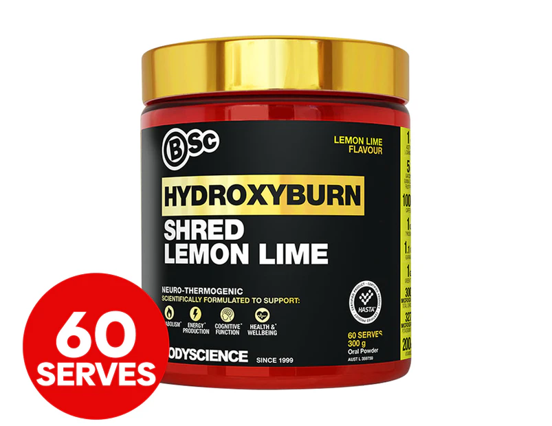 BSc HydroxyBurn Shred Thermogenic Pre-Workout Powder Lemon Lime 300g / 60 Serves