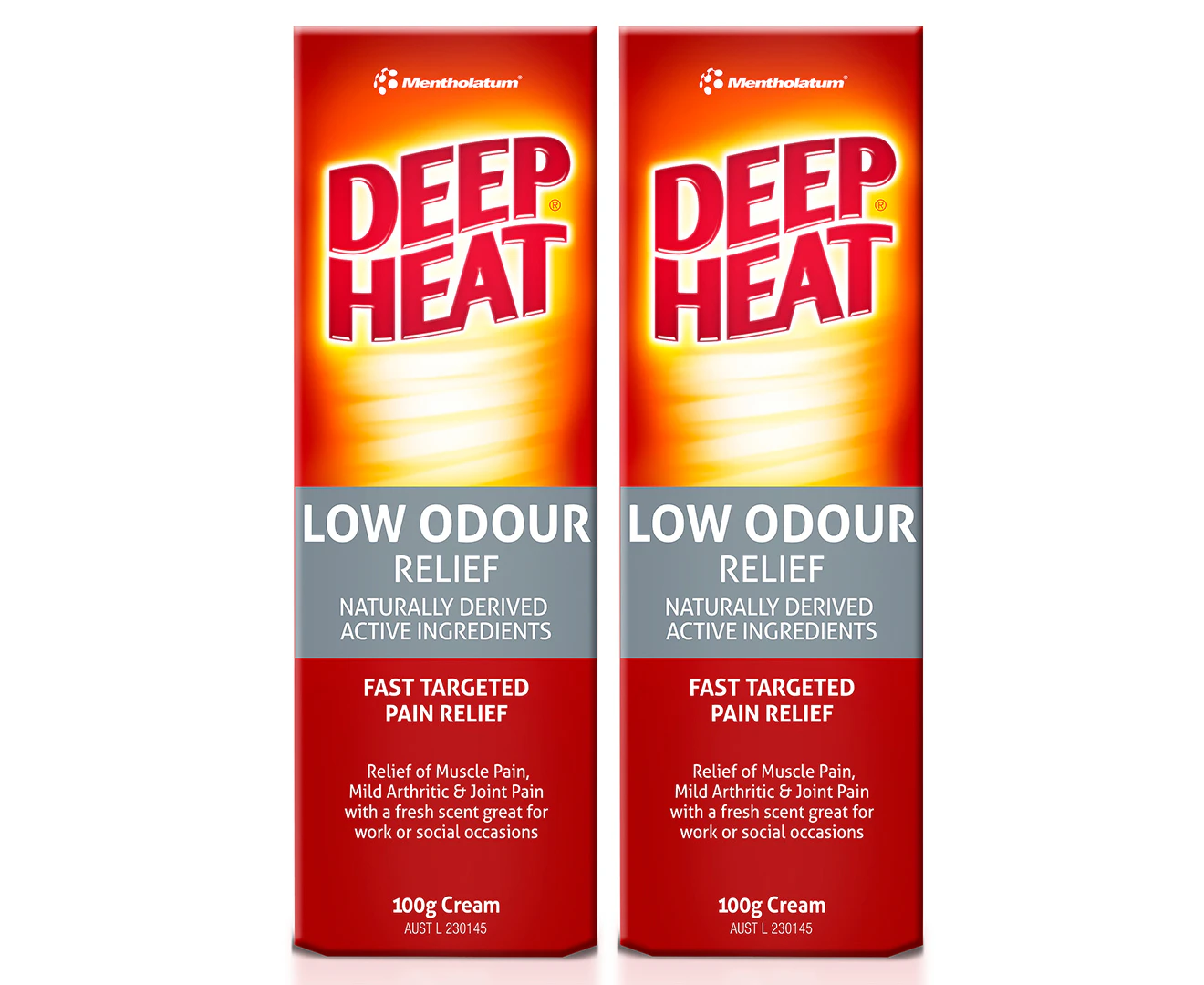 2 x Deep Heat Low Odour Pain Relief Cream 100g