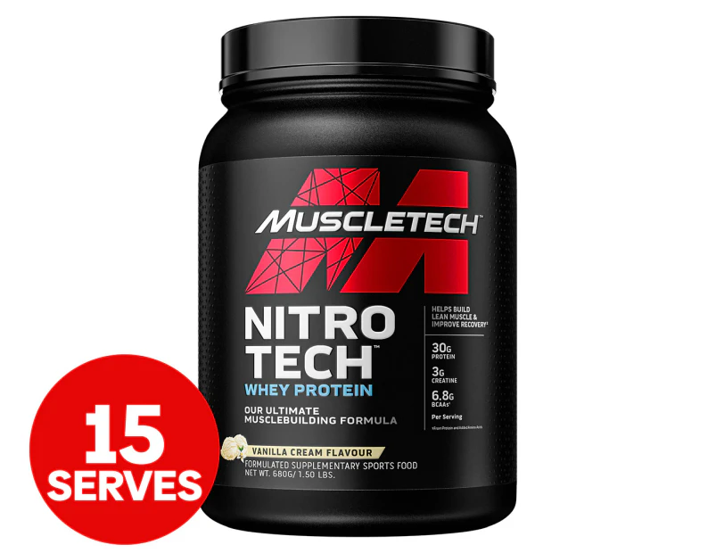 MuscleTech Nitro Tech Whey Protein Powder Vanilla Cream 680g / 15 Serves