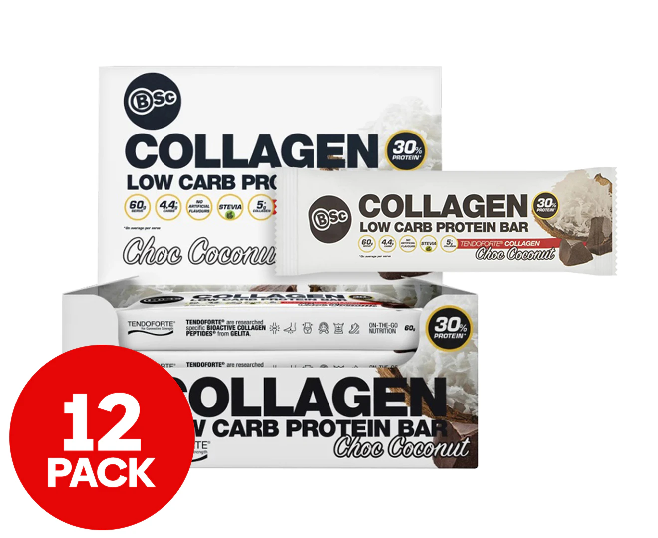 12 x BSc Collagen Low Carb Protein Bar Choc Coconut 60g