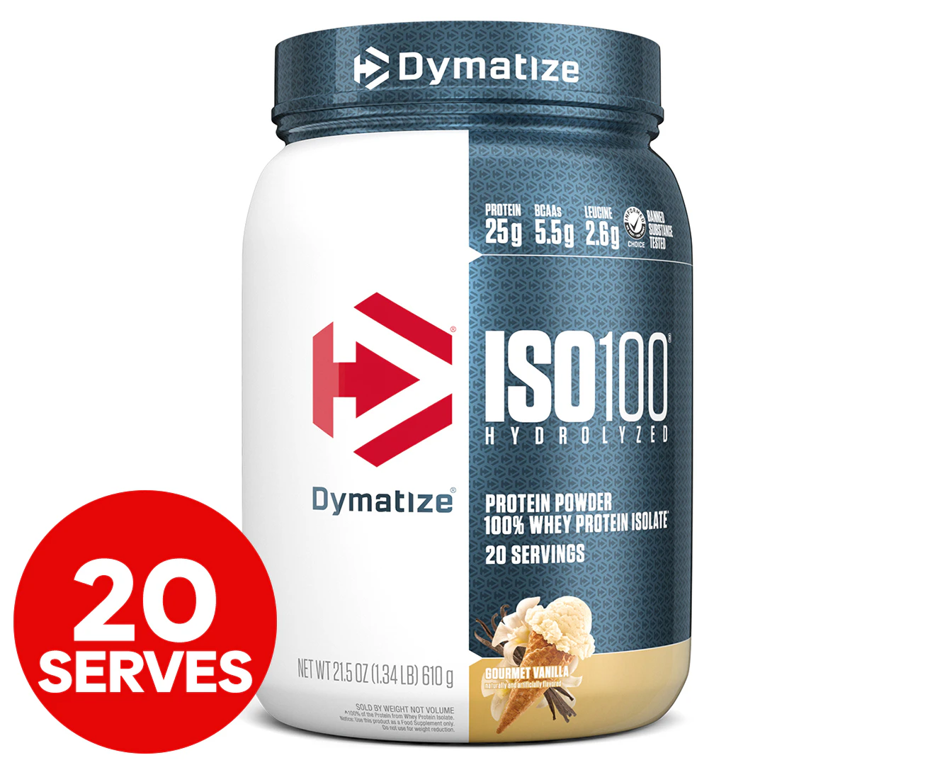 Dymatize ISO100 Hydrolyzed Whey Protein Powder Gourmet Vanilla 610g / 20 Serves