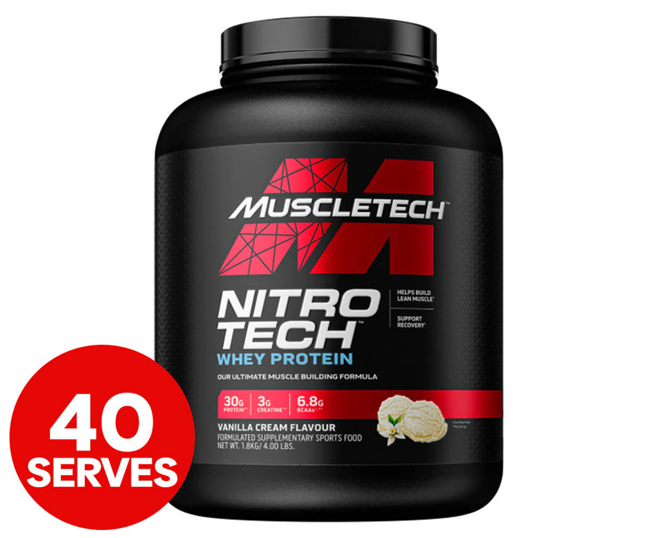 Muscletech Nitro-Tech Whey Isolate Protein Powder Vanilla Cream 1.8kg / 40 Serves