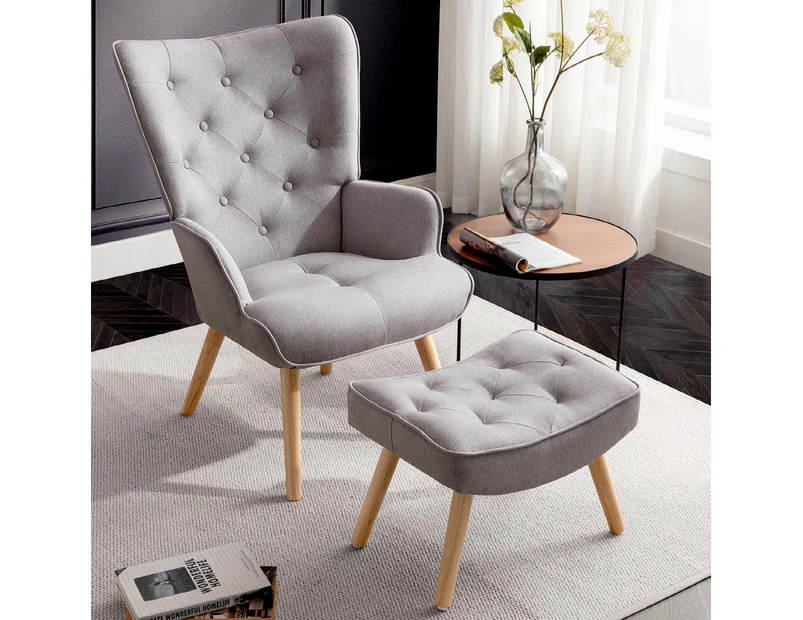 Furb Armchair Lounge Chair Upholstered Accent Chairs Sofa Couch Fabric Grey
