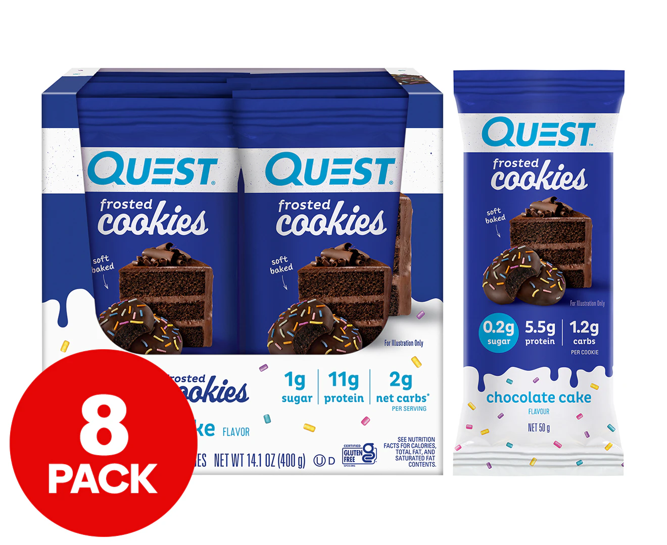 8 x Quest Frosted Cookies Chocolate Cake 50g