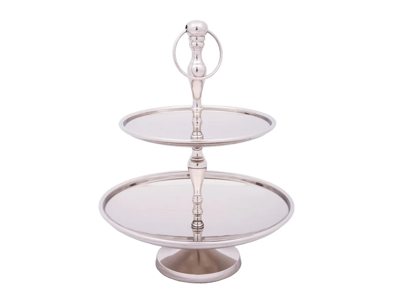 SSH COLLECTION Charlotte 40cm Tall 2 Tier Cake Stand - Polished Steel
