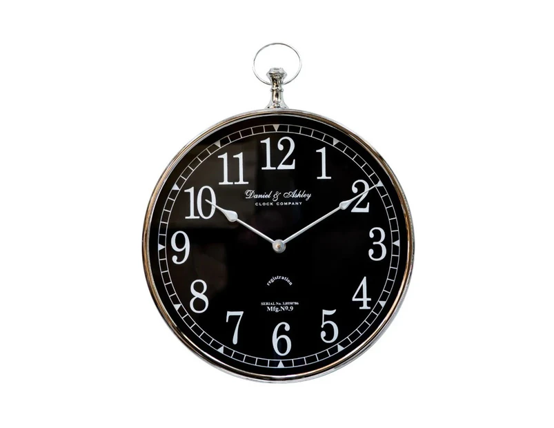 SSH COLLECTION Daniel & Ashley 40cm Round Wall Clock with Nickel Surround and Black Face