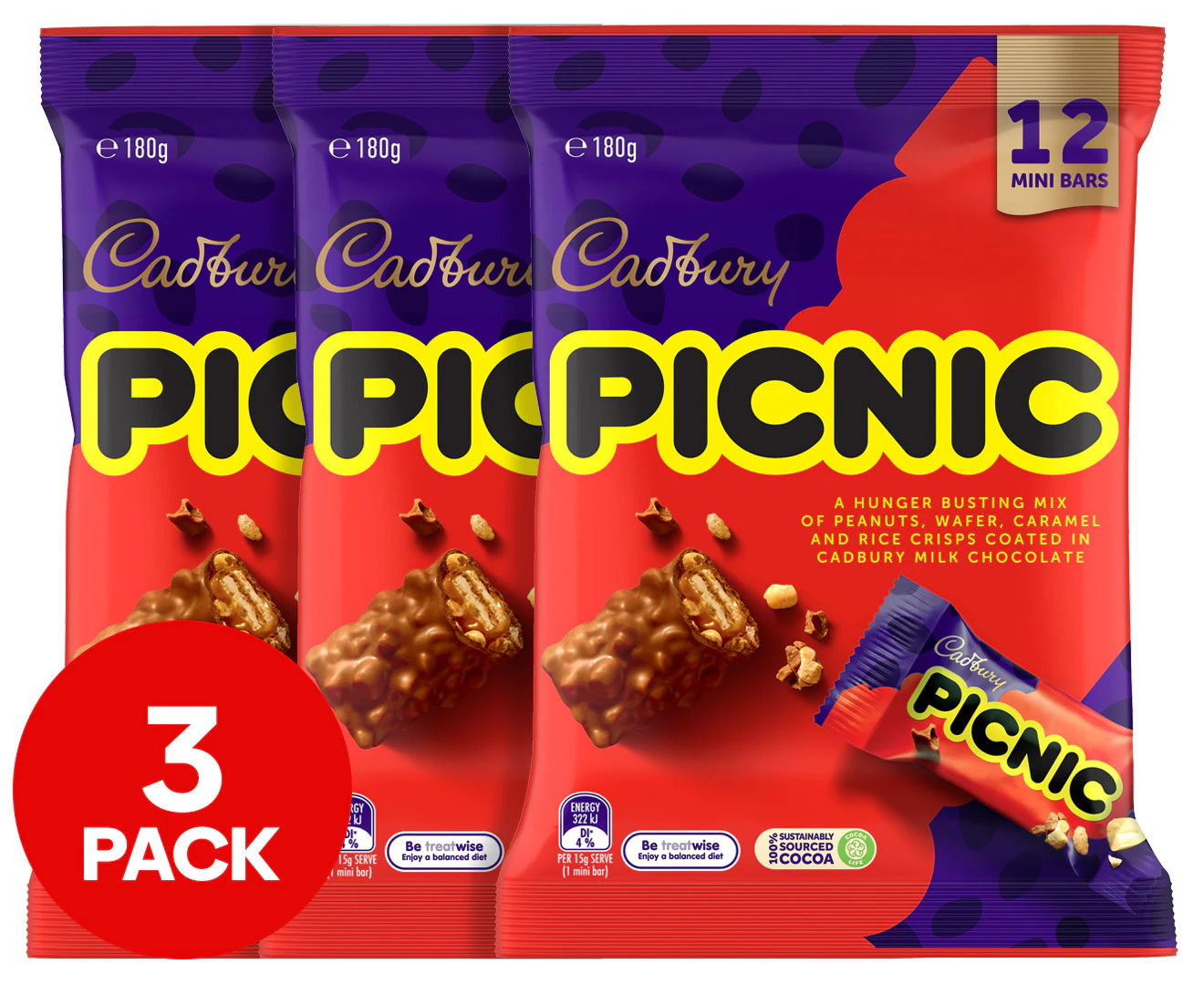 3 x 12pk Cadbury Picnic Sharepack 180g