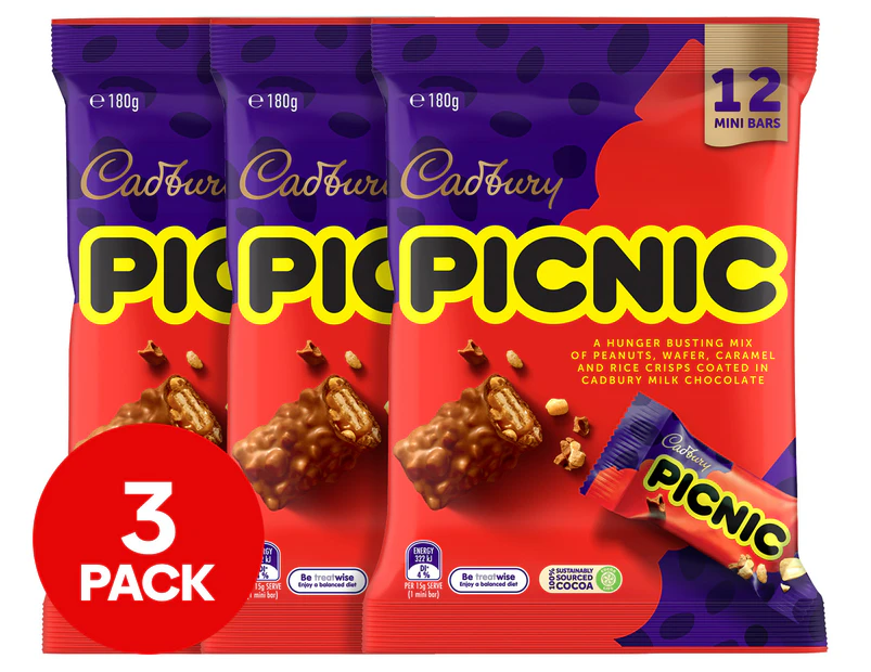 3 x 12pk Cadbury Picnic Sharepack 180g