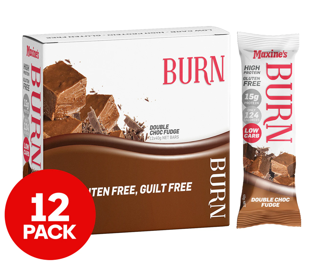 12 x Maxine's Burn Protein Bars Double Choc Fudge 40g