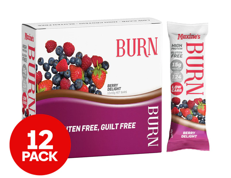 12 x Maxine's Burn Protein Bars Berry Delight 40g