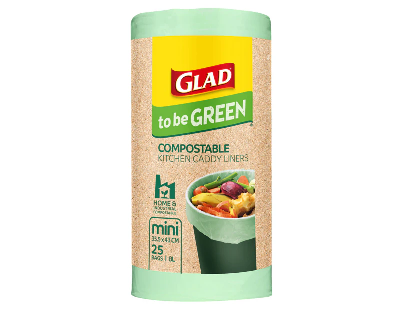 Glad to be Green Mini 8L Compostable Kitchen Caddy Liners 25 Pack